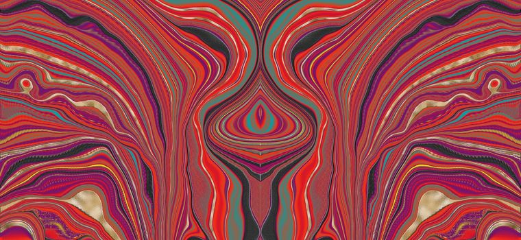 Red colourful textured background. Abstract pattern, marbling agate texture and shiny gold curves background. Fluid futuristic effect. illustration