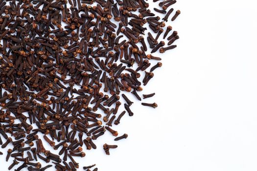 Spice dried cloves on white background.