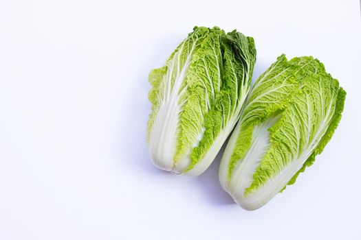 Chinese cabbage on white background. Copy space