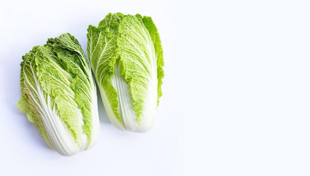 Chinese cabbage on white background. Copy space