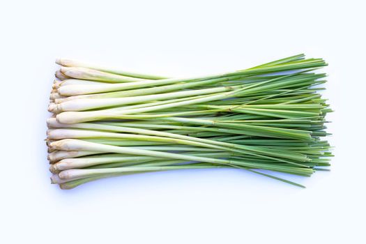 Fresh lemongrass on white background.