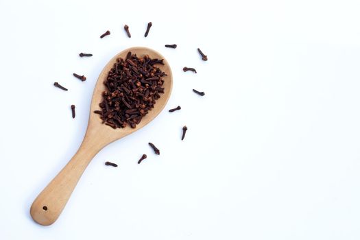Spice dried cloves on white background.