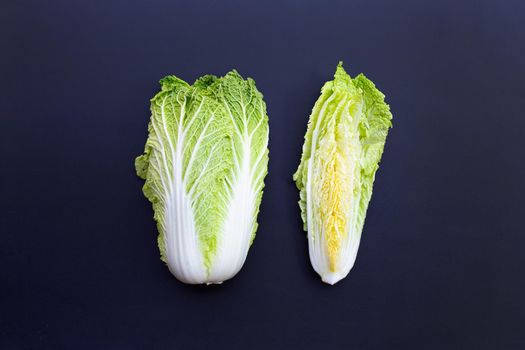 Chinese cabbage on dark background. Copy space