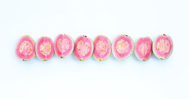 Pink guava on white background.