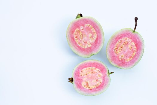 Pink guava on white background.