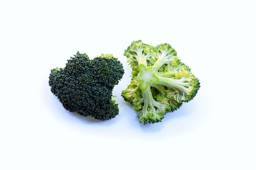 Fresh green broccoli on white background. 