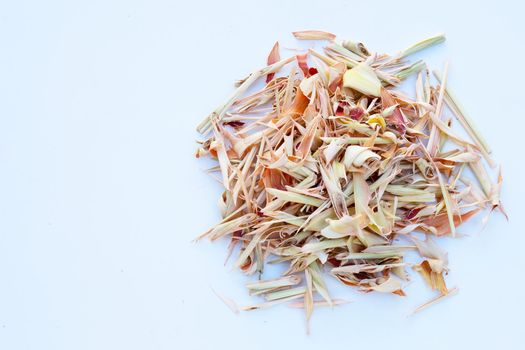 Organic dried lemongrass on white background.