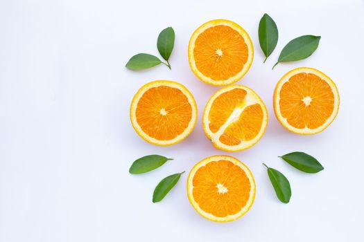 High vitamin C, Juicy and sweet. Fresh orange fruit on white background.