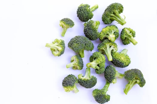 Fresh green broccoli on white background.