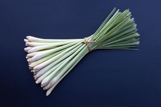 Fresh lemongrass on dark background.