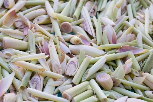 Organic lemongrass on blue background.