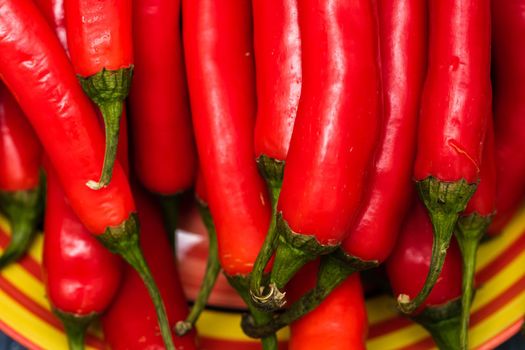 Red hot chilli peppers, close up. Background of red chilies