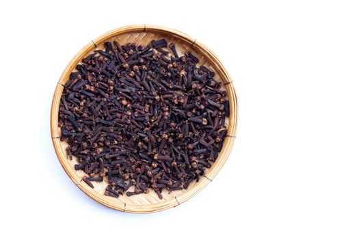 Spice dried cloves on white background.