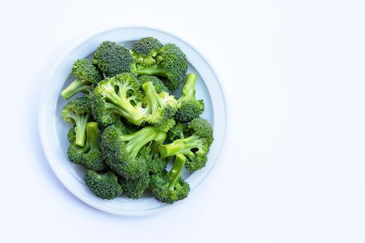 Fresh green broccoli on white background.