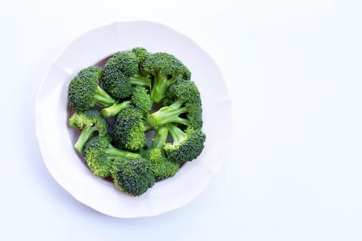 Fresh green broccoli on white background.