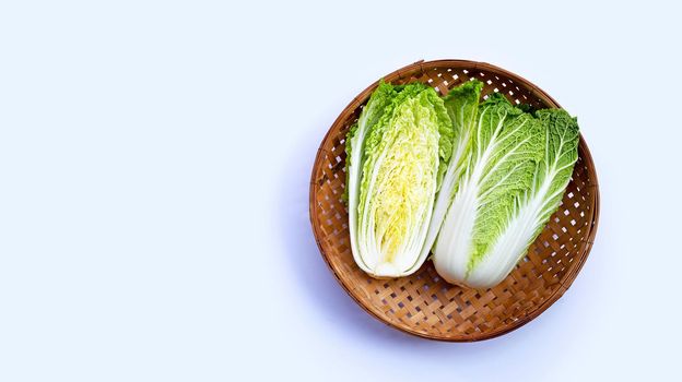 Chinese cabbage on white background. Copy space
