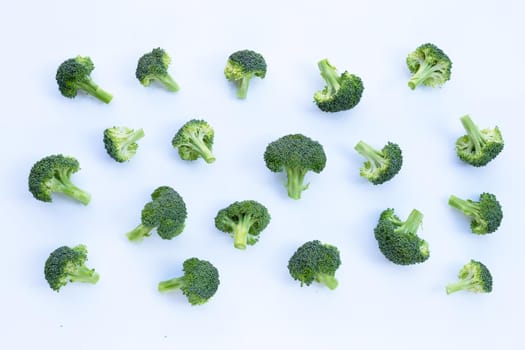 Fresh green broccoli on white background.