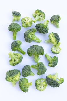 Fresh green broccoli on white background.