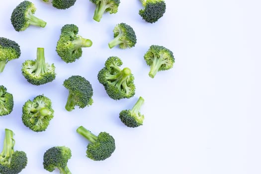 Fresh green broccoli on white background.