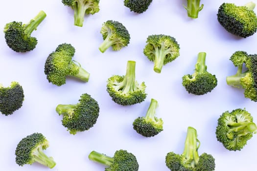 Fresh green broccoli on white background.