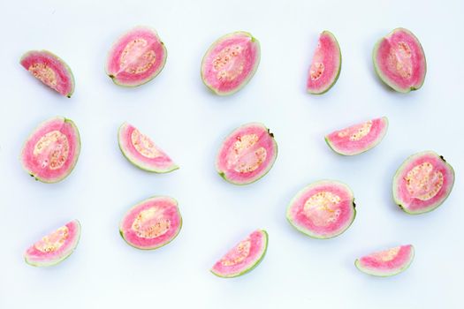 Pink guava on white background.