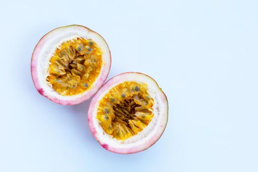 Passion fruit on white background. Top view