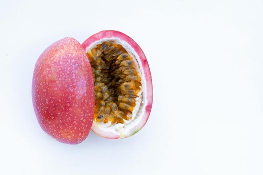 Passion fruit on white background. Top view