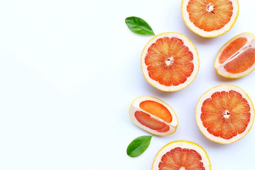 High vitamin C. Juicy grapefruit on white background.