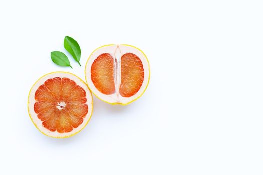 High vitamin C. Juicy grapefruit on white background.