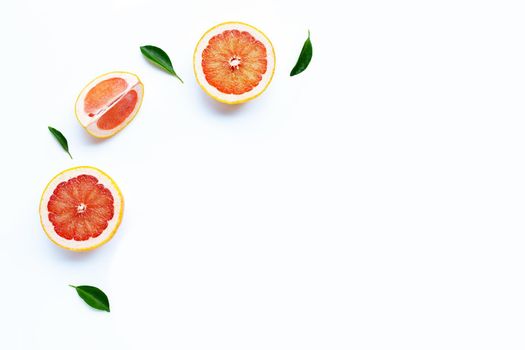 High vitamin C. Juicy grapefruit on white background.