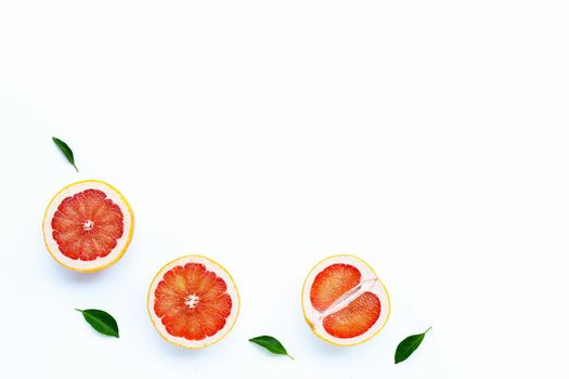 High vitamin C. Juicy grapefruit on white background.