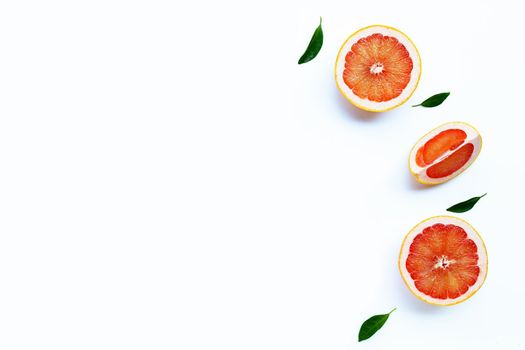 High vitamin C. Juicy grapefruit on white background.