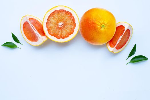 High vitamin C. Juicy grapefruit on white background.