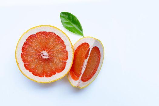 High vitamin C. Juicy grapefruit on white background.