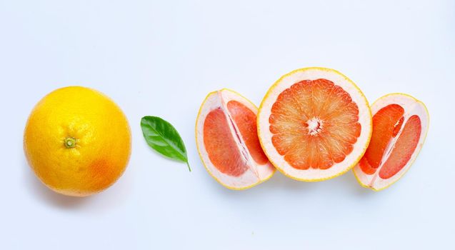 High vitamin C. Juicy grapefruit on white background.