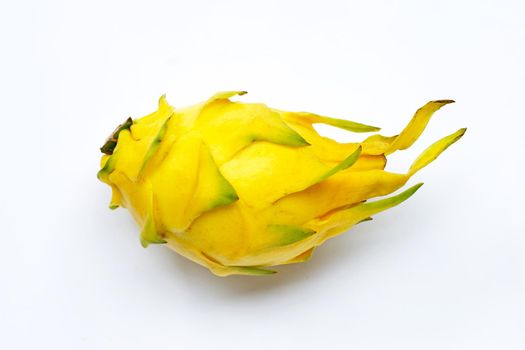 Yellow pitahaya or dragon fruit on white background. 
