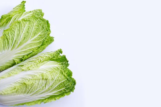 Chinese cabbage on white background. Copy space