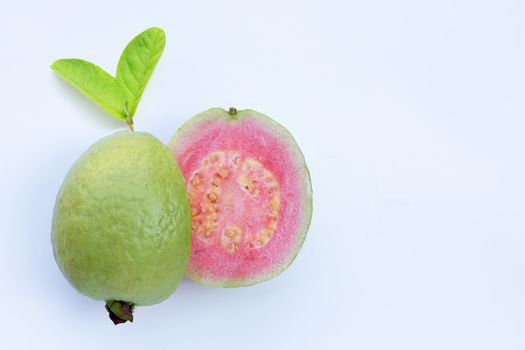 Pink guava on white background.