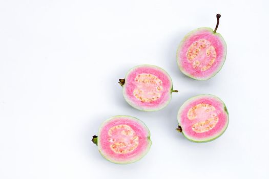 Pink guava on white background.