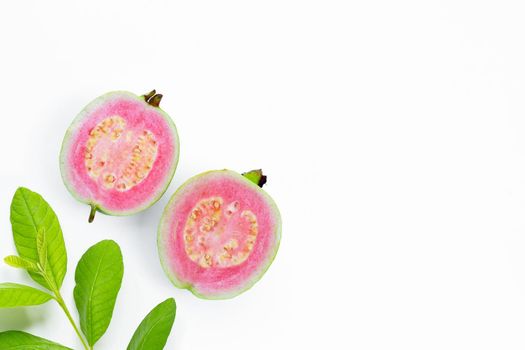 Pink guava on white background.