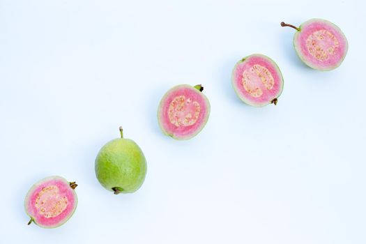 Pink guava on white background.