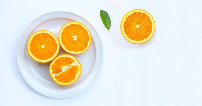 High vitamin C, Juicy and sweet. Fresh orange fruit on white background.