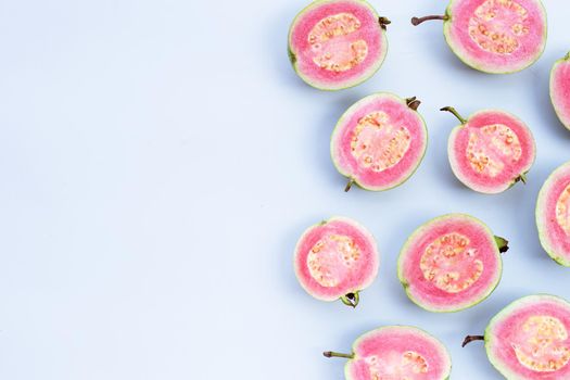 Pink guava on white background.