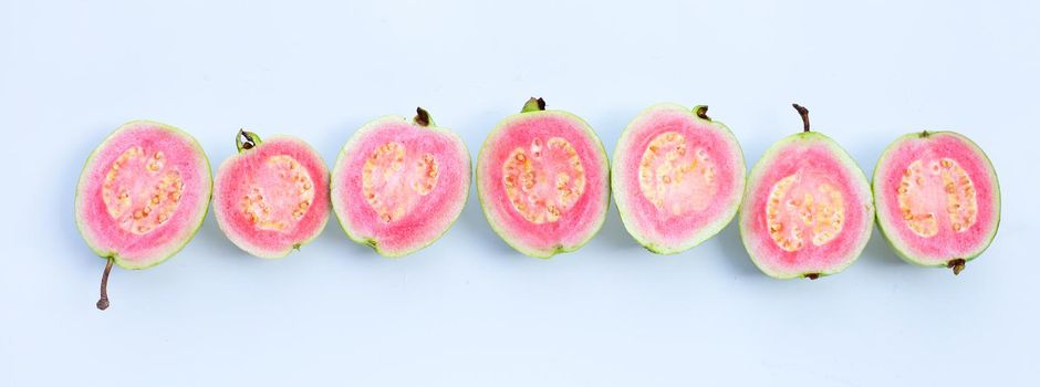 Pink guava on white background.