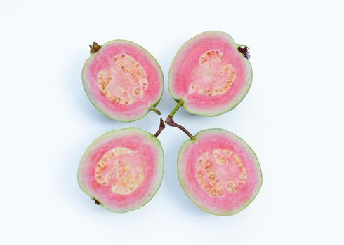 Pink guava on white background.
