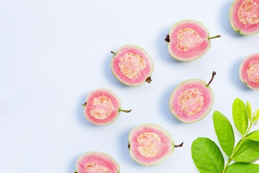 Pink guava on white background.