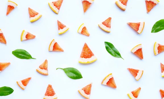High vitamin C. Juicy grapefruit slices on white background.