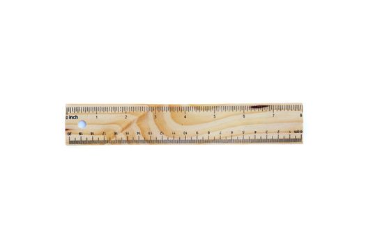 Wooden ruler isolated on white background.
