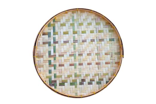 Wooden bamboo threshing basket on white background. 