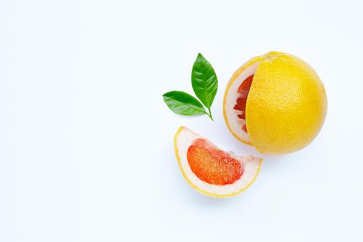 High vitamin C. Juicy grapefruit on white background.